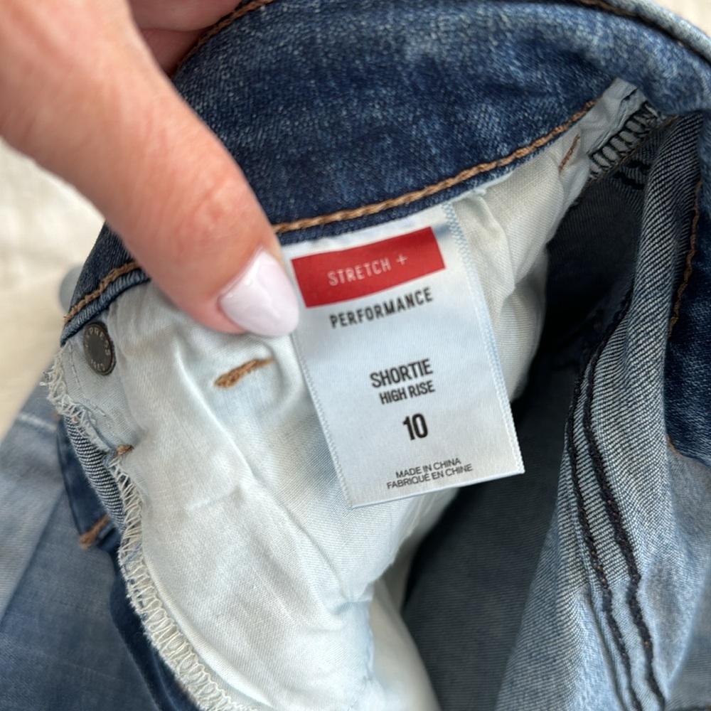 Express Dark Blue Ripped Jean Shorts - Picture 4 of 4